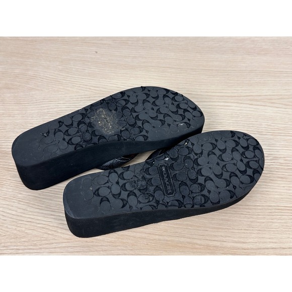 Coach Black Leather Wedge Thong Sandals Platform Flip Flops Women's 8 - Picture 6 of 8